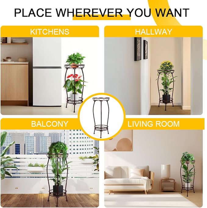2 Tier Rustproof Iron Plant Stand - Heavy Duty Outdoor Plant Stands For Patio, Balcony Or Garden Or Planter Corner - Plant Stand Indoor (Bronze)