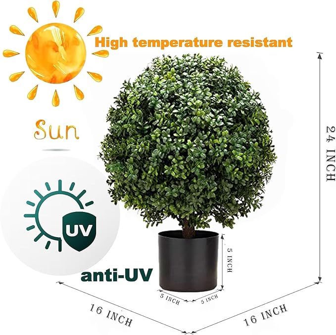 Artificial Boxwood Ball Topiary Tree, Set of 2 Boxwood Ball-Shaped Artificial Topiary, for Porch Outdoor or Indoor