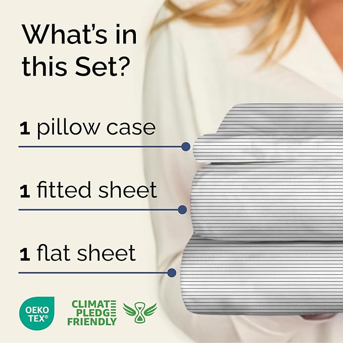 Striped Sheets - Black & White Striped Sheets - 1 Flat & 1 Fitted & 1 Pillowcase w/ Deep Pockets – Wrinkle & Fade Resistant - Soft, Breathable & Cooling – Luxury Pinstripe Bedding - Twin Size Bed Set