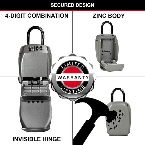 Master Lock Heavy Duty Key Lock Box - Secure Outdoor Key Safe with Combination Lock | 5 Key Capacity, 5414EC