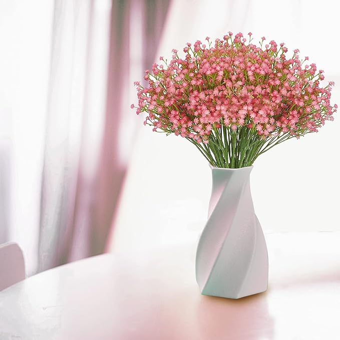 JIFTOK Babys Breath Artificial Flowers, 12 Pcs Fake Flowers Gypsophila Bouquet Fall Flowers Artificial for Decoration, Real Touch Silk Flower for Wedding Christmas DIY Party Home Garden Office (Red)
