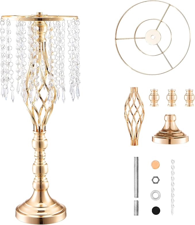 VEVOR Metal Wedding Centerpiece Gold,Crystal,2PCS 55cm/21.65”