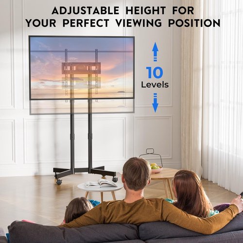 BONTEC Rolling TV Stand - Height Adjustable Mobile Cart for 32-75 Inch TVs | Supports Up to 110lbs, Dual-Column Design
