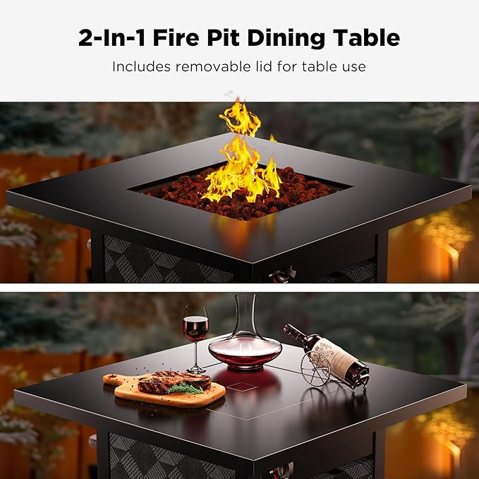 Ciays Propane Fire Pit Table, 32Inch Gas Outdoor Fire Pit Table CSA-Certified for Outside Patio with Lava Rocks, Add Warmth and Ambience to Parties, Backyard, Garden, 50,000 BTU