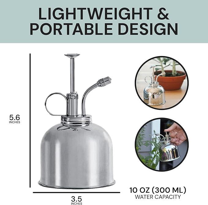 Sustainable Village Watering Can Indoor Plants - Nickel Plant Mister - Stylish and Rust Resistant Watering Cans for Healthy Hydration - Prevents Overwatering