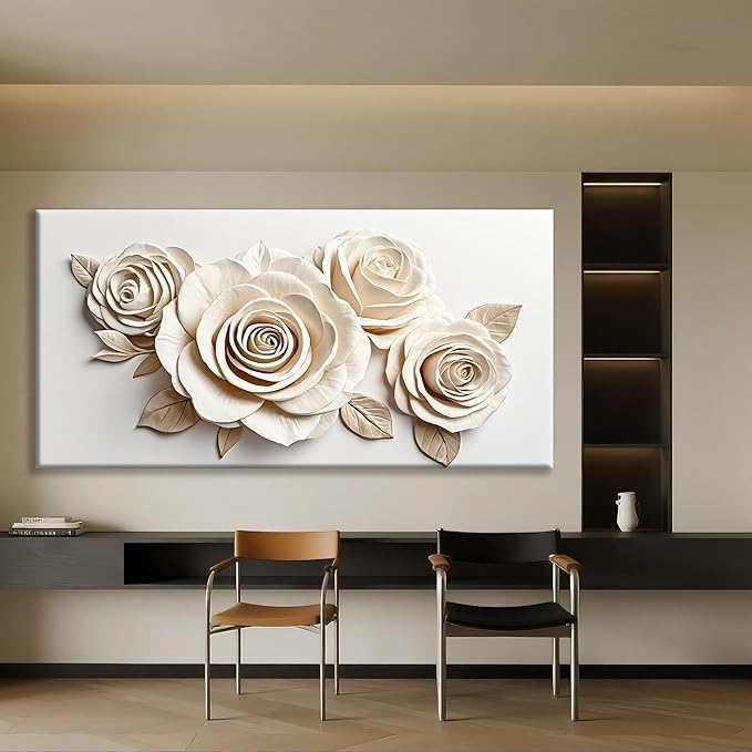 White Large Canvas Wall Art Living Room Prints Home Wall Decor Modern Canvas Art Wall Decor 39x78 Inches Large Flower Wall Art Elegant Painting Prints Picture For Bedroom Hotel Office Artwork