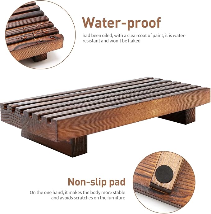Renawe Small Kitchen Sink Soap Tray for Counter Soap Dish Dispenser Holder Wooden Risers Stand for Bathroom Decor Farmhouse Wood Pedestal Kitchen Accessories Countertop Vanity Counter Decorative Tray