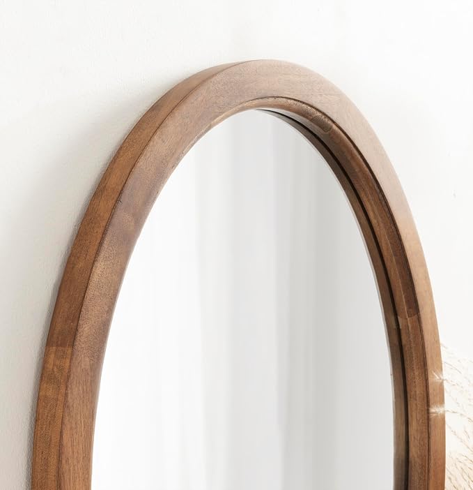 Kate and Laurel Hogan Farmhouse Oval Framed Wall Mirror; 18 x 24; Natural Rustic; Decorative Traditional Wood Mirror with Soft Curvature and Oval Shape