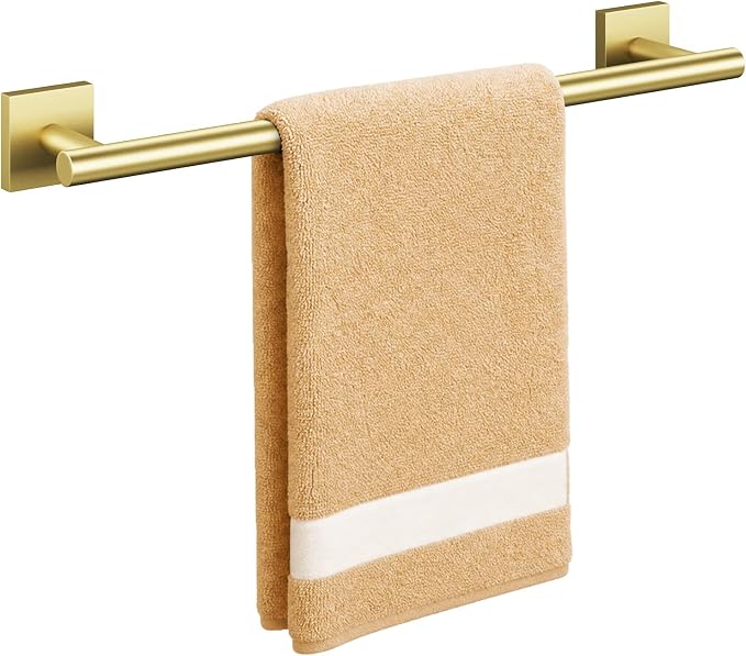 USHOWER Brushed Gold Towel Bar, 18 Inch Towel Racks for Bathroom Wall Mounted, 304 Stainless Steel Towel Holder with Square Base, Modern Home Decor (Total Length 20 Inch)