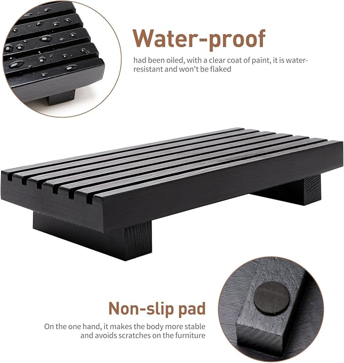 Renawe Small Black Bathroom Decor Tray for Counter Dish Soap Holder Wooden Pedestal Stand for Kitchen Sink Soap Dispenser Wood Risers Kitchen Accessories Countertop Vanity Counter Sponge Sink Tray