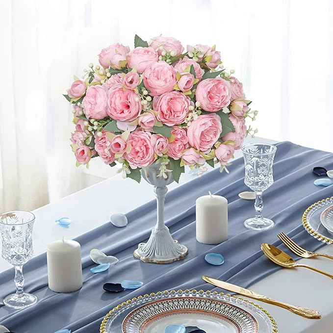SOMYTING Peonies Artificial Flowers, Silk Flowers Faux Peonies Bouquet Fake Flowers Silk Floral Arrangements Dining Table Centerpieces for Home Wedding Party Decoration (Light Pink, 4PCS)