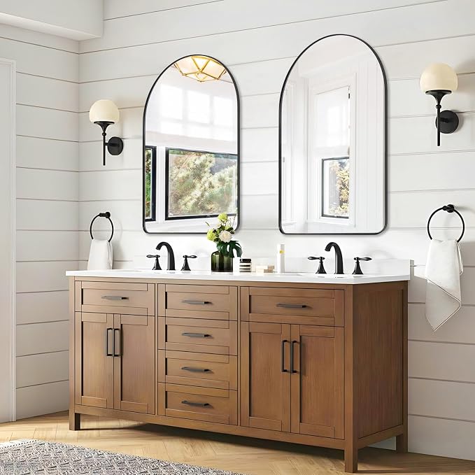 ANDY STAR Arched Mirror, 22 x 30 Inch Black Wall Mirror in Stainless Steel Metal Frame, Arch Top Rounded Corner 1 Inch Deep Set Design Wall Mount Hangs Vertical