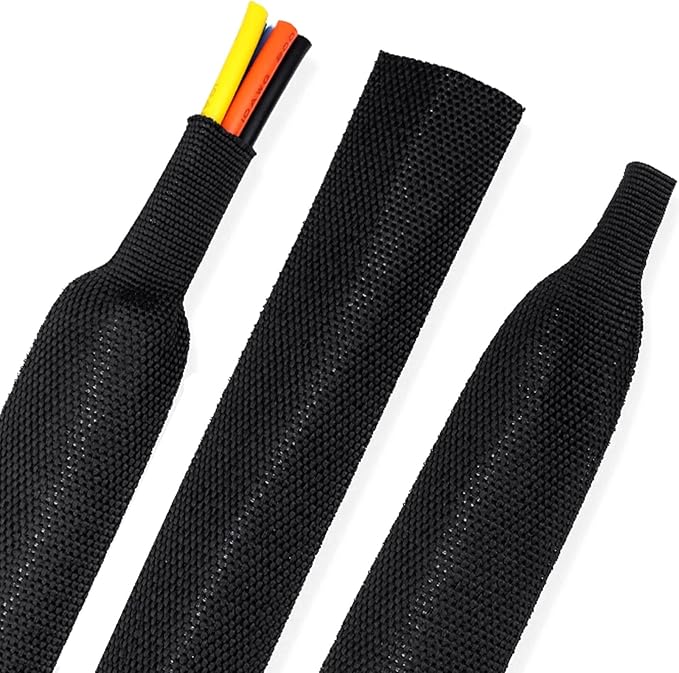 2:1Heat Shrink Wire Loom Braided Cable Sleeves,Heat Resistant Fabric Woven Shrink Tubing Wiring Harness for Protection Automotive,Harness Cable,Cable Management (1/2"-12ft)