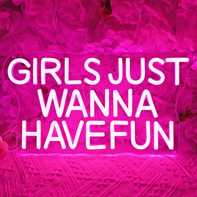 SYLHOME Pink Led Neon Light Sign Girls Just Wanna Have Fun Bedroom Girls Room Wall Decor Sign Birthday Wedding Christmas Party Backdrop Sign USB 15"X7.9"
