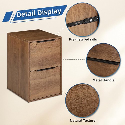 LUCYPAL 2-Drawer File Cabinet - Wood Design with Hanging Bars for Letter Size Files - Brown