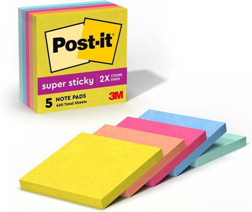 Post-it Super Sticky Notes - 3 x 3 Inch Pads | 2X Sticking Power - Summer Joy Collection
