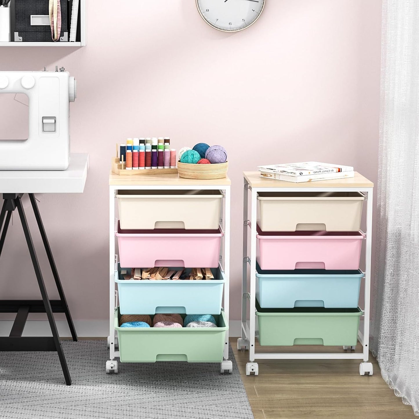 Skiennix Utility Cart - Rolling Storage Cart with 4 Drawers | Colorful Rainbow Design