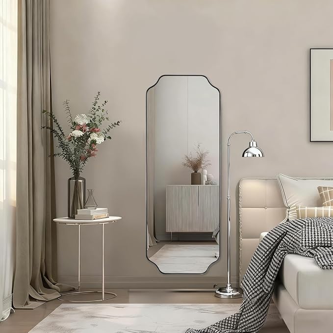 ANDY STAR 18" x 48" Chrome Full Length Mirror, Large Rectangle Bathroom Mirror, Full Body Wall Mirror with Scalloped Corner Decorative for Bedroom, Living Room (Horizontal or Vertical)