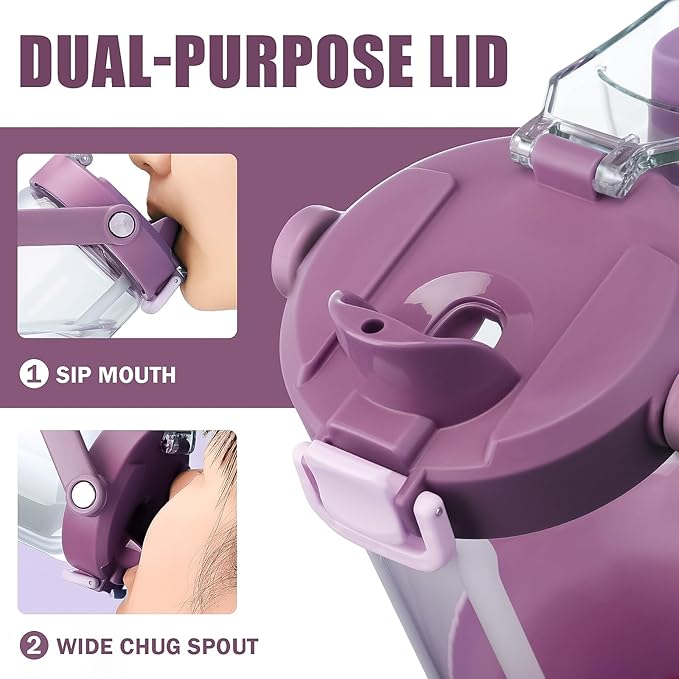 Glass Tumbler with Carry Handle, Clear Glass Water Bottle with Leakproof Lid, Spout Lid&Straw, BPA-Free, 32 oz, Lilac