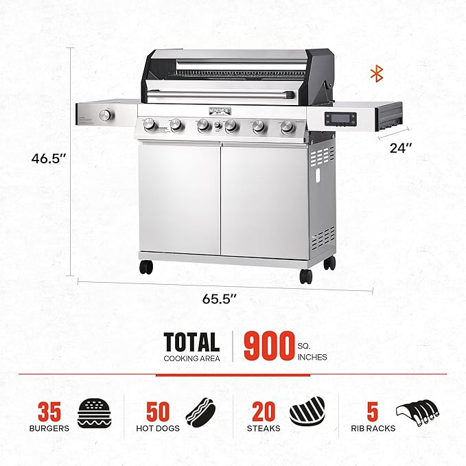 Monument Grills 6-Burner Convertible Natural Gas Smart bbq Grill Stainless Steel Denali 605 with BBQ Cover (Without Conversion Kit)