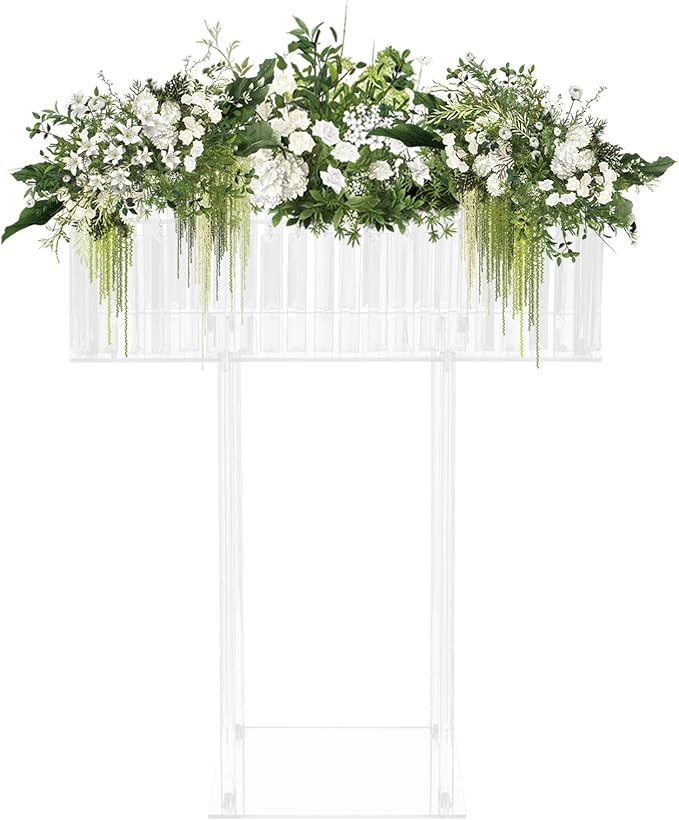 Tall Acrylic Vase 23.6In Wedding Flower Stand Acrylic Centerpiece Stand Geometric Floral Vase Flower Arrangement Holder Rectangular Floral Display Rack for Birthday Party, Table Decorations