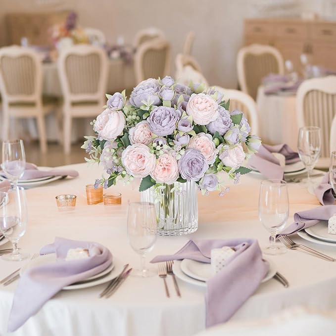 SOMYTING Peonies Artificial Flowers, Fake Flowers Purple Peonies Faux Flowers Vintage Artificial Silk Flower Peonies Bouquets Floral Arrangements Home Wedding Party Table Decor (Pink Purple, 2PCS)
