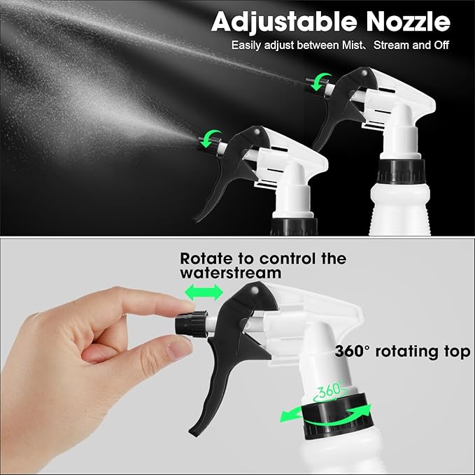 Rtteri 24 Pcs 16 Oz Plastic Spray Bottle for Cleaning Solutions Bulk Empty and Reusable Leak Proof Spraying Bottles for Cleaning, Water, Auto Details, Commercial, Bathroom(Black, White)