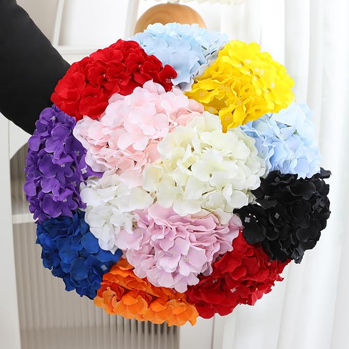 Fake White Hydrangea Artificial Flowers - Faux Silk Hydrangeas Flowers Heads with Stems Real Touch for Home Wedding Party Table Decor(CreamWhite,Pack of 10)