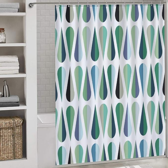 Mid Century Modern Shower Curtain,Retro Geometric Drop Shapes Art Style Shower Curtains Set for Bathroom Fabric Decorative Bath Curtain Washable Curtain Hooks, 72x72”