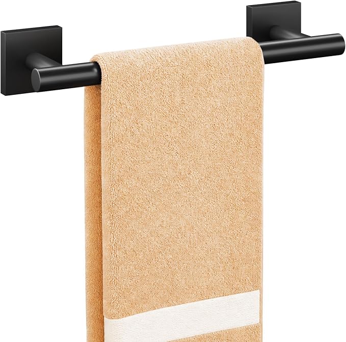 USHOWER Matte Black Hand Towel Bar, 9 Inch Towel Racks for Bathroom Wall Mounted, 304 Stainless Steel Towel Holder with Square Base, Modern Home Decor (Total Length 11 Inch)