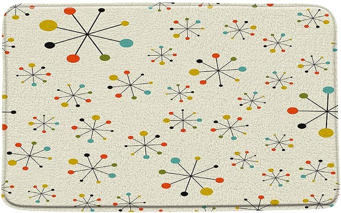 Mid Century Atomic Bath Mat Vintage Colorful Iconic Atomic Geometric Stipes Shapes Star Retro 1950S Bathroom Floor Decor Rug for Shower Buthtub,17.8x29.5 Inch