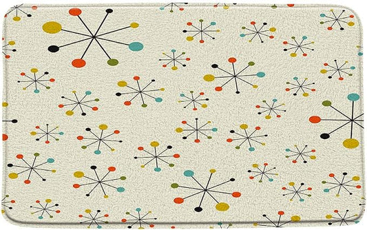 Mid Century Atomic Bath Mat Vintage Colorful Iconic Atomic Geometric Stipes Shapes Star Retro 1950S Bathroom Floor Decor Rug for Shower Buthtub,17.8x29.5 Inch