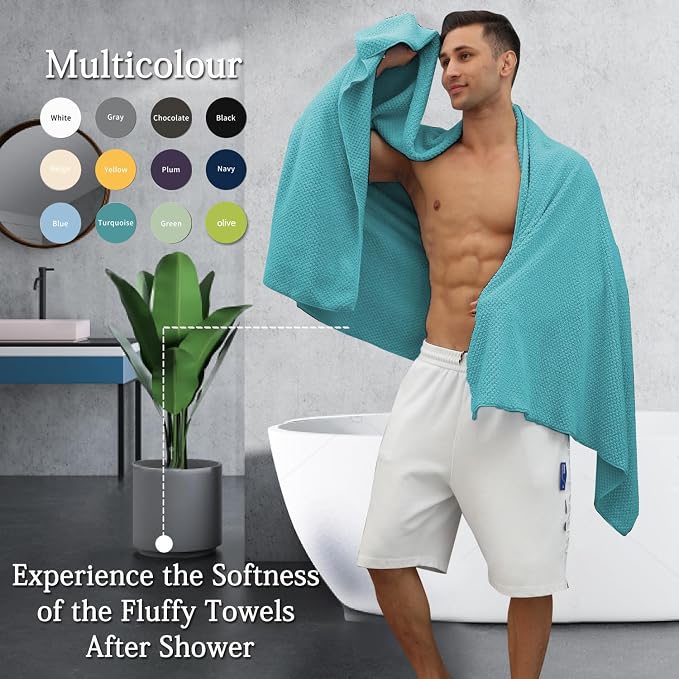 8-Piece Aqua Bath Towels Set,2 Oversized Large Bath Towels Sheet,2 Hand Towels and 4 Washcloths - 600 GSM Soft Luxury Towel Set,Highly Absorbent Quick Dry Towel Collection for Bathroom,Hotel and Spa
