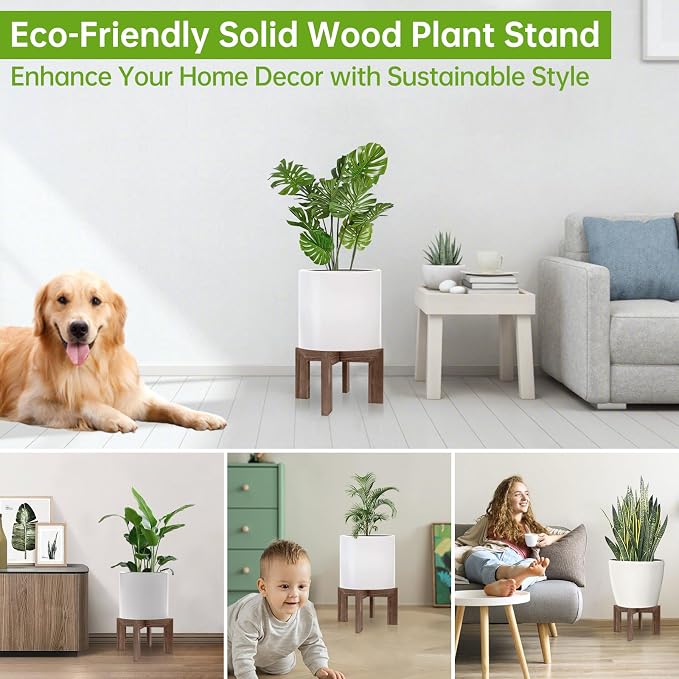 hismocal Modern Wood Plant Stand Indoor/Outdoor, Planter Stand Holder Rattan Flower Pot Stand (1 Pack- Wood Grain)
