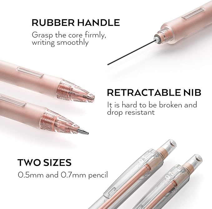 Nicpro 23PCS Pastel Mechanical Pencil 0.5 & 0.7 mm with Case for School, with 12 tubes HB Lead Refills, 3 Erasers, 9 Eraser Refills For Student Writing, Drawing, Sketching, Blue & Pink & White Colors