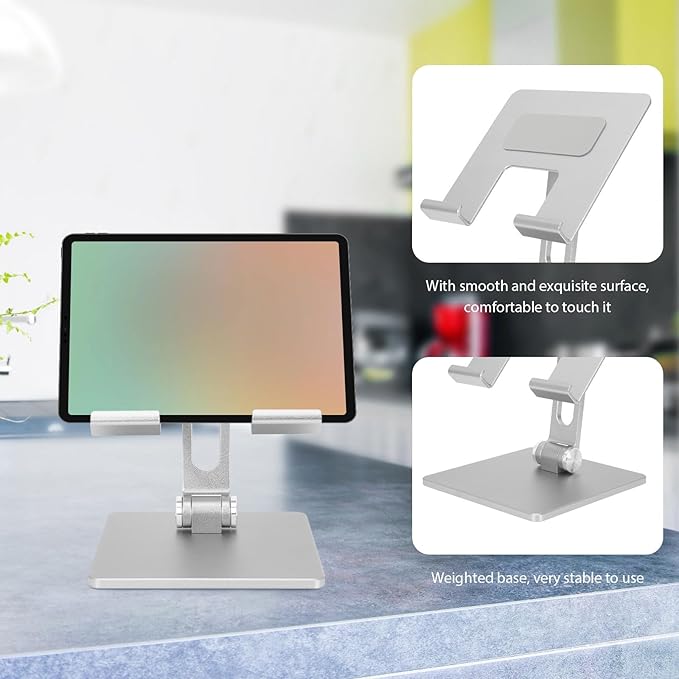 BESPORTBLE Foldable Aluminum Alloy Tablet and Laptop Stand Portable Adjustable Computer Holder for Desk Use Compatible with Ipad and Notebooks Silver Gray