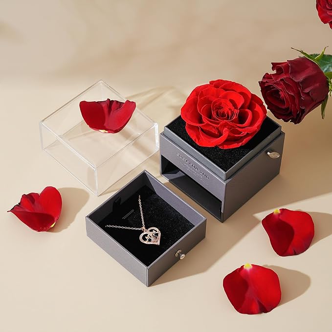 ADDWel Rose Gifts for Mom from Son Daughter - Real Preserved Rose with Mothers Day Necklace and Meaningful You are My Sunshine Music Box for Women, I Love You Mom Gifts for Birthday or Mother's Day