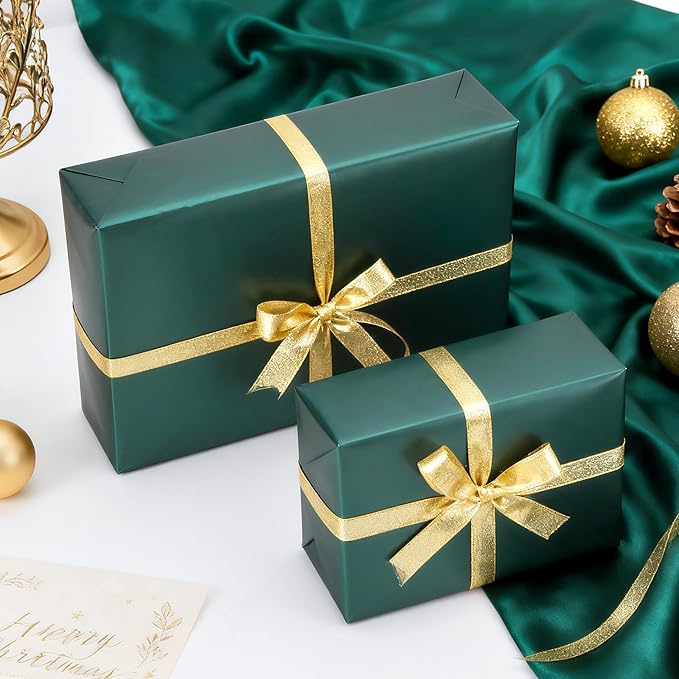 Dark Green Christmas Wrapping Paper, 17inch x 33ft Matte Metallic Green Solid Color Gift Wrapping Paper Roll Perfect for Birthday, Christmas, Baby Shower, Wedding, Easter, Lucky St Patrick, Valentine
