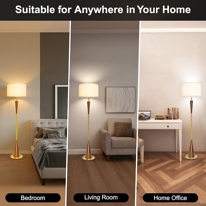 Floor Lamps for Living Room,61.5" Wood Floor Lamp,Retro Farmhouse Standing Lamp Includes 9W Bulb with 3-Color Temperature,Tall Lamp for Bedroom,Dining Room,Living Room,Corner,Bronze