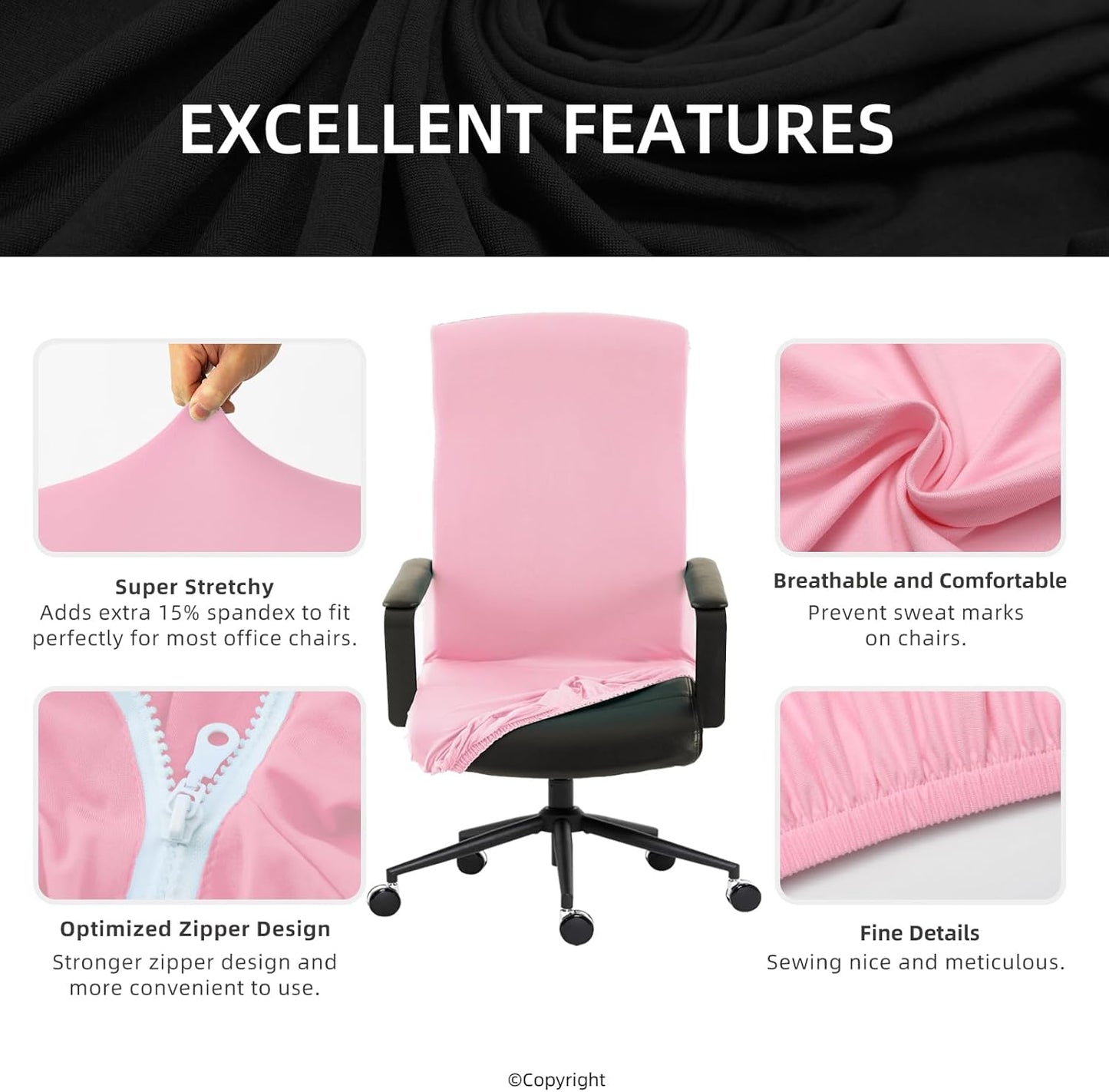 Skiennix Elastic Computer Chair Cover - Durable, Washable, Universal Fit | Soft Anti-Dust Protector for Pets