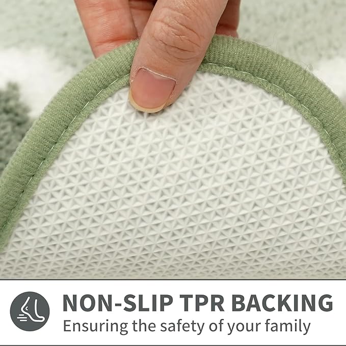 Cute Scalloped Green Bathroom Rugs Mat,Non Slip Absorbent Quick Dry Bath Mats for Shower Room,Plush Microfiber Bath Rug for Bathroom Floor Washable Carpet for Shower Tub Sink Bedroom,24"x36"