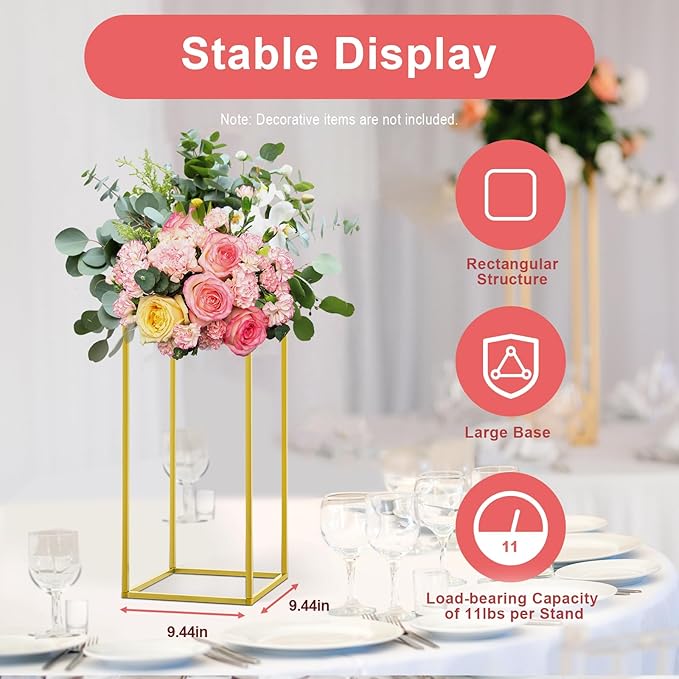 23.6Inch 10 Pcs Column Vases Gold Centerpieces, Tall Centerpiece Stands Metal Flower Stands Gold Wedding Centerpieces Vase for Table Party Wedding Decorations Flower Rack
