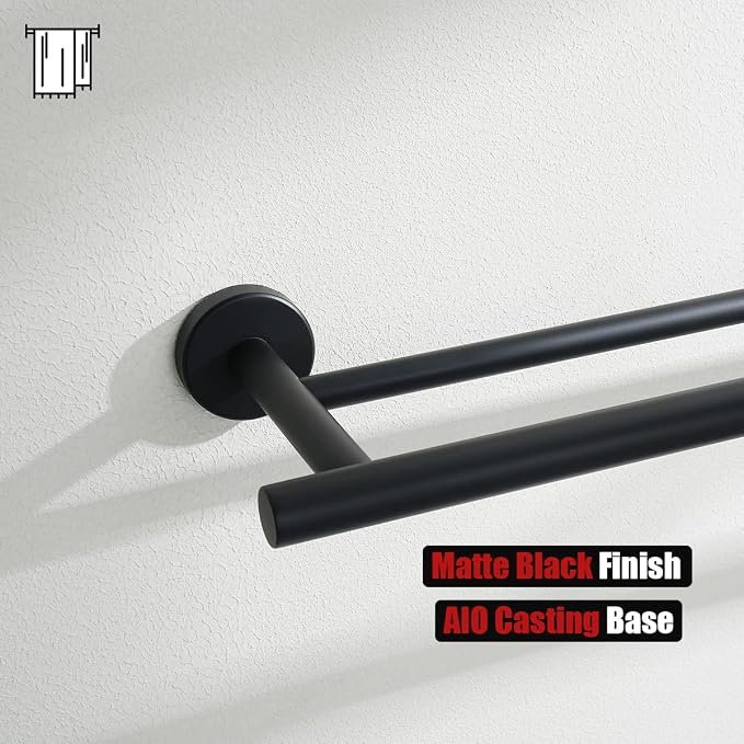 JQK Double Towel Bar 27 Inch, Matte Black Useable Length 24 Inch 304 Stainless Steel Thicken 0.8mm Bath Towel Rack for Bathroom, Towel Holder Wall Mount, TB100L24-PB