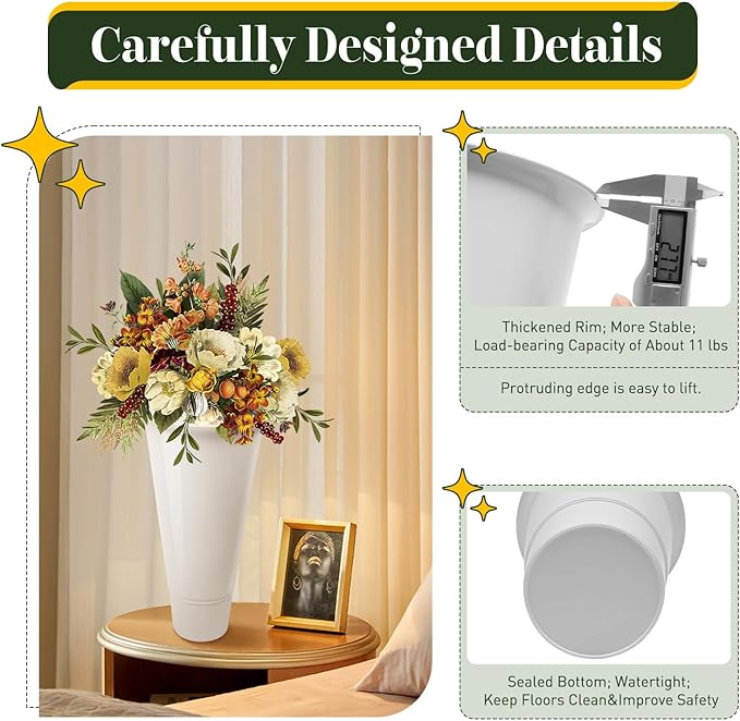 3 Layers Movable Flower Display Stand Metal Plant Stand with 12Pcs Buckets Moving Florist Bouquet Shelf Flower Holder Organizer Rack for Patio Garden Living Room Florist,White