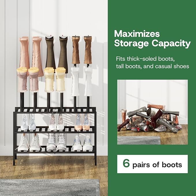 kiplant Tall Boot Rack Organizer - Bamboo Wood Boot Rack Shoe Rack for Entryway & Closet, Holds 6 Pair Tall Boots