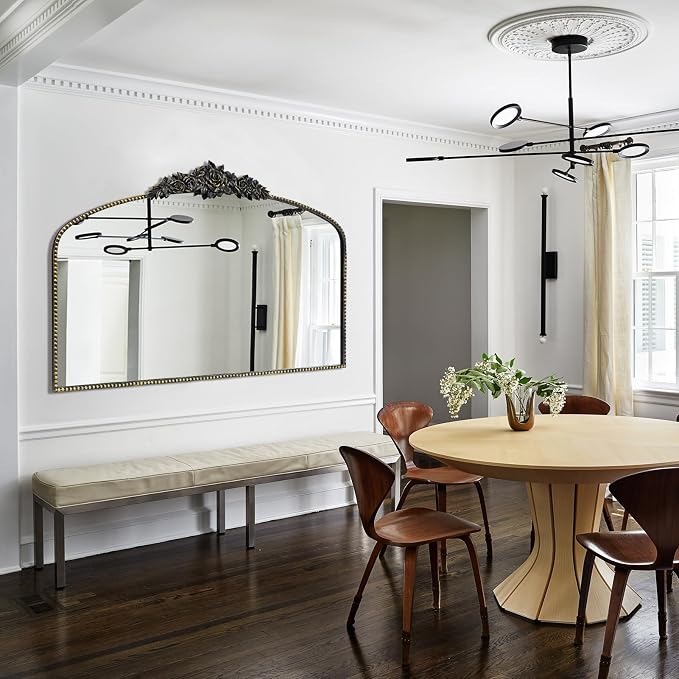 Antique Black Arched Mirror 48"x30", Victorian Vintage Black Mirrors with Ornate Metal Frame, Baroque Mirrors for Fireplace/Entryway/Dining Room/Living Room/Bathroom