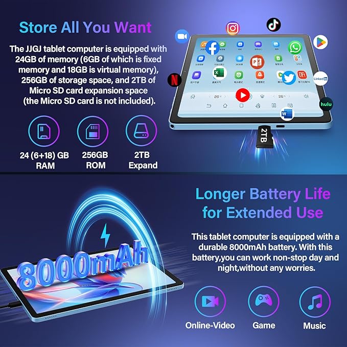 11 Inch Tablet Android 15 Tablet, 2026 Tablets with keyboard, 24GB+256GB+2TB Expand, 2 in 1 Tablets with Case Mouse Stylus, 8000mAh Battery, Octa-Core, Supports Widevine L1, 5G WiFi, GPS (Silver Case)