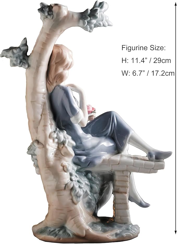 MTME Porcelain Figurine, Lady with Flowers, Memorabilia, Wedding Gifts, Statue Home Decor (Youth)