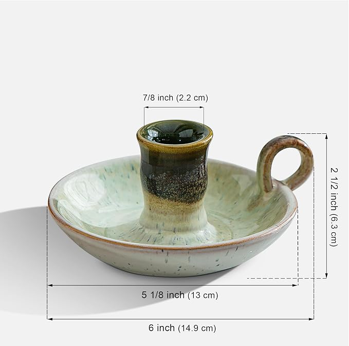 Candle Holder Ceramic Candlestick Holder, Candlelight Stand for Spell Candles, Taper Candles, and Incense, Halloween Christmas Dining Room Home Decoration Display-White and Green