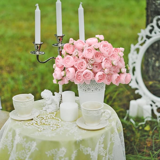 Ranunculus Artificial Flower,18 Pcs Pink Faux Silk Mini Peony Flowers Fake Peonies Wedding Flowers DIY Bouquet for Centerpieces Arrangements Bridal Shower Decorations (Pink)
